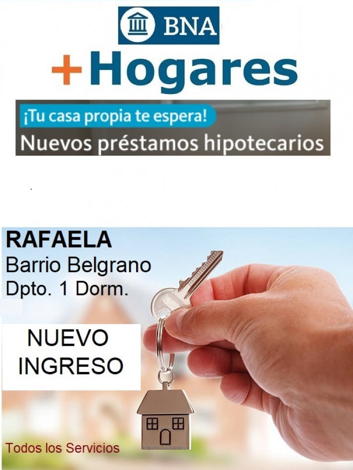  RAFAELA - BARRIO BELGRANO - DPTO. 1 DORMITORIO - Todos los servicios - PA