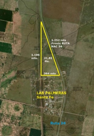 LAS PALMERAS - SANTA FE - CAMPO 22 HA. FRENTE A RUTA NACIONAL 34
